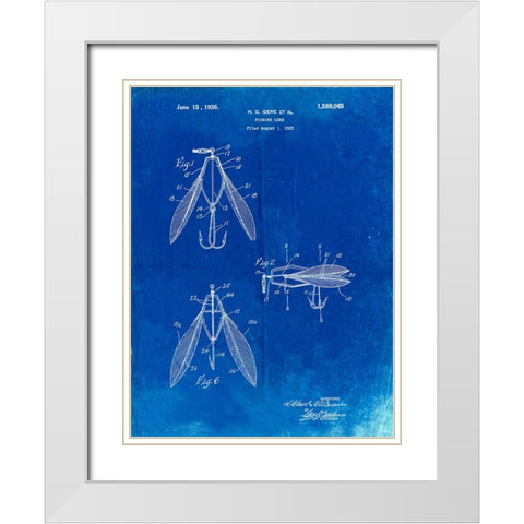 PP476-Faded Blueprint Surface Fishing Lure Patent Poster White Modern Wood Framed Art Print with Double Matting by Borders, Cole