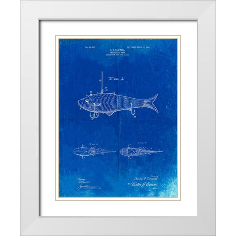 PP485-Faded Blueprint Fishing Artificial Bait Poster White Modern Wood Framed Art Print with Double Matting by Borders, Cole