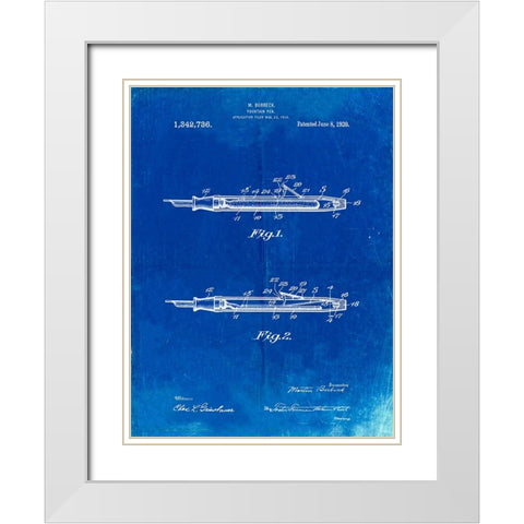PP486-Faded Blueprint Houston Fountain Pen Company 1920 Patent Poster White Modern Wood Framed Art Print with Double Matting by Borders, Cole