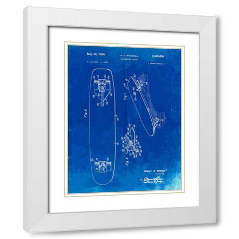 PP492-Faded Blueprint Skateboard Brake Patent Poster White Modern Wood Framed Art Print with Double Matting by Borders, Cole