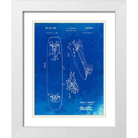 PP492-Faded Blueprint Skateboard Brake Patent Poster White Modern Wood Framed Art Print with Double Matting by Borders, Cole
