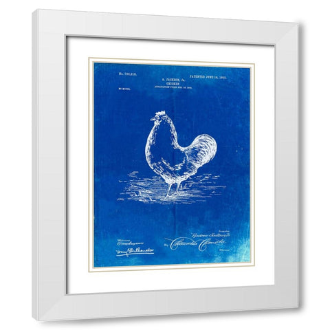 PP497-Faded Blueprint Chicken Patent Poster White Modern Wood Framed Art Print with Double Matting by Borders, Cole