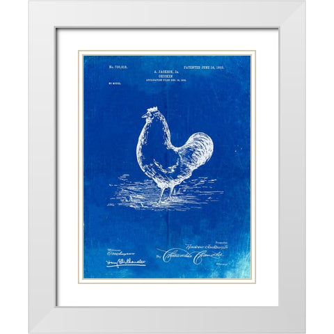 PP497-Faded Blueprint Chicken Patent Poster White Modern Wood Framed Art Print with Double Matting by Borders, Cole