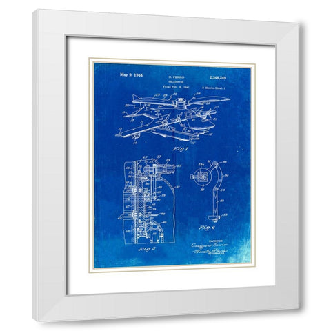 PP500-Faded Blueprint Early Helicopter Patent Poster White Modern Wood Framed Art Print with Double Matting by Borders, Cole