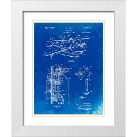 PP500-Faded Blueprint Early Helicopter Patent Poster White Modern Wood Framed Art Print with Double Matting by Borders, Cole
