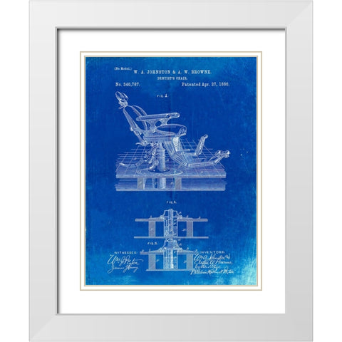PP510-Faded Blueprint Dentist Chair Patent Poster White Modern Wood Framed Art Print with Double Matting by Borders, Cole