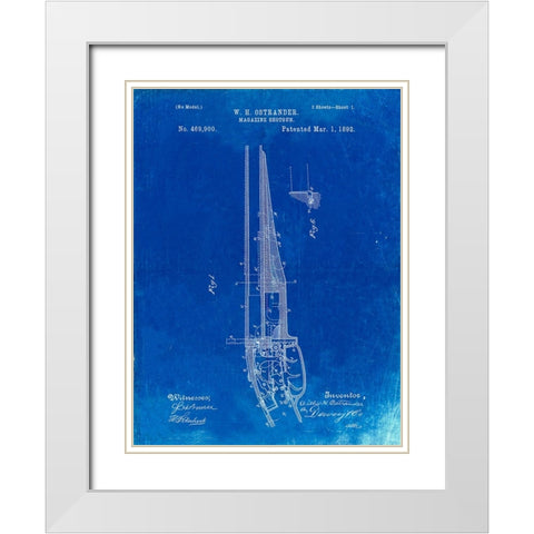 PP513-Faded Blueprint The Ostrander Shotgun Patent Poster White Modern Wood Framed Art Print with Double Matting by Borders, Cole