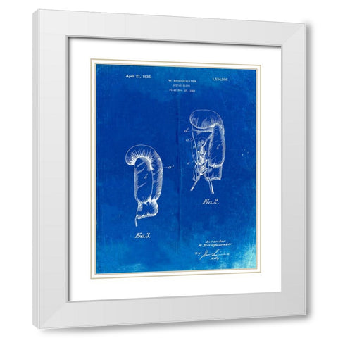 PP517-Faded Blueprint Boxing Glove 1925 Patent Poster White Modern Wood Framed Art Print with Double Matting by Borders, Cole