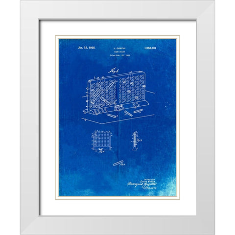 PP519-Faded Blueprint Battleship Game Patent Poster White Modern Wood Framed Art Print with Double Matting by Borders, Cole