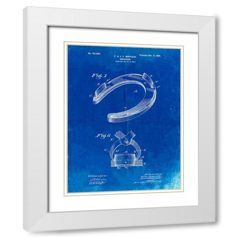 PP523-Faded Blueprint Horseshoe Patent Poster White Modern Wood Framed Art Print with Double Matting by Borders, Cole