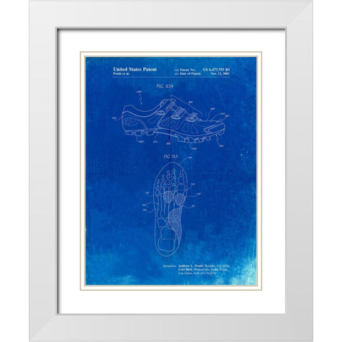 PP527-Faded Blueprint Cycling Shoes Patent Poster White Modern Wood Framed Art Print with Double Matting by Borders, Cole