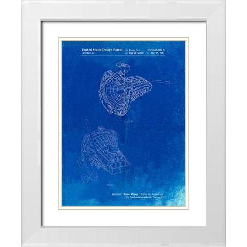PP536-Faded Blueprint Movie Set Lighting Poster White Modern Wood Framed Art Print with Double Matting by Borders, Cole
