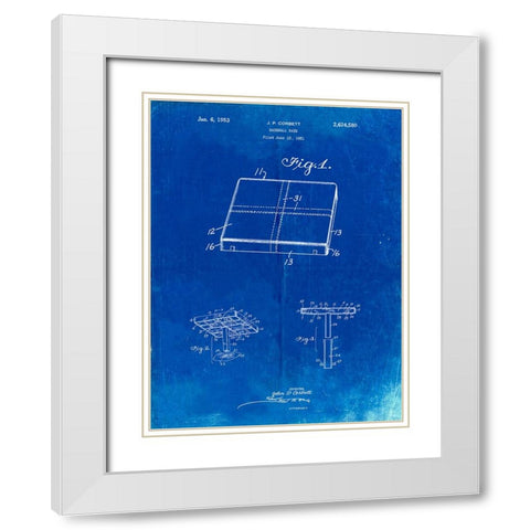 PP540-Faded Blueprint Soccer Ball 1985 Patent Poster White Modern Wood Framed Art Print with Double Matting by Borders, Cole