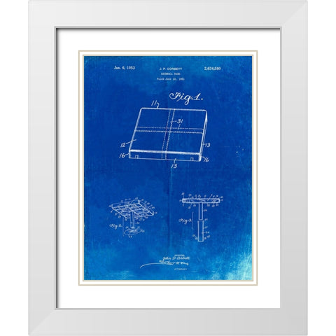 PP540-Faded Blueprint Soccer Ball 1985 Patent Poster White Modern Wood Framed Art Print with Double Matting by Borders, Cole