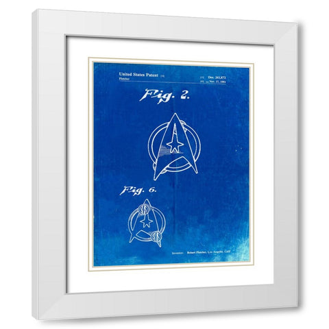 PP544-Faded Blueprint Star Trek Star Fleet Insignia Patent Poster White Modern Wood Framed Art Print with Double Matting by Borders, Cole