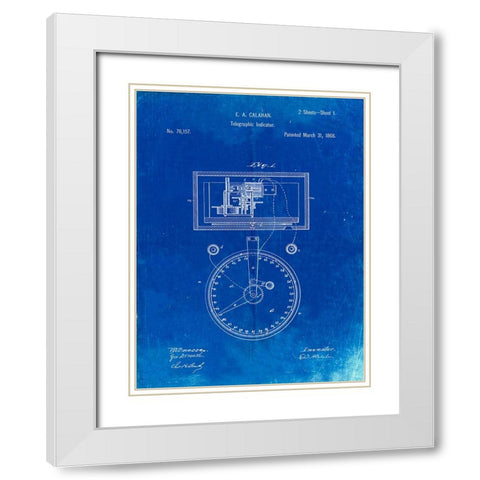 PP546-Faded Blueprint Stock Telegraphic Ticker 1868 Patent Poster White Modern Wood Framed Art Print with Double Matting by Borders, Cole