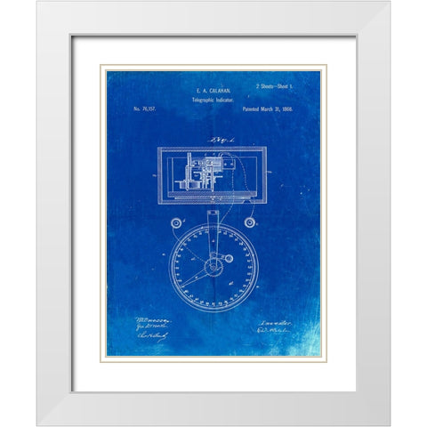 PP546-Faded Blueprint Stock Telegraphic Ticker 1868 Patent Poster White Modern Wood Framed Art Print with Double Matting by Borders, Cole