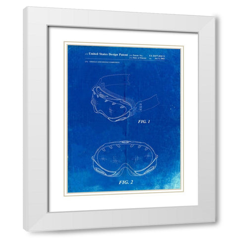 PP554-Faded Blueprint Ski Goggles Patent Poster White Modern Wood Framed Art Print with Double Matting by Borders, Cole