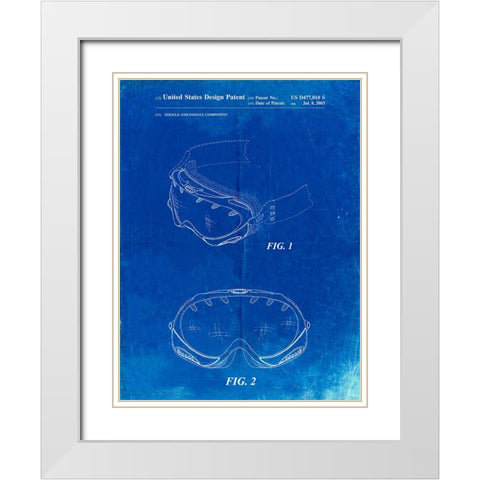 PP554-Faded Blueprint Ski Goggles Patent Poster White Modern Wood Framed Art Print with Double Matting by Borders, Cole
