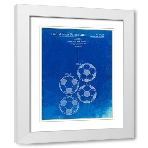 PP587-Faded Blueprint Soccer Ball 4 Image Patent Poster White Modern Wood Framed Art Print with Double Matting by Borders, Cole
