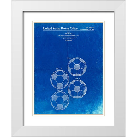PP587-Faded Blueprint Soccer Ball 4 Image Patent Poster White Modern Wood Framed Art Print with Double Matting by Borders, Cole