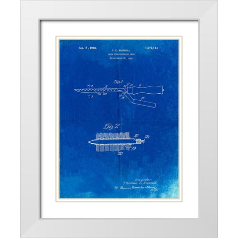 PP595-Faded Blueprint Curling Iron 1925 Patent Poster White Modern Wood Framed Art Print with Double Matting by Borders, Cole