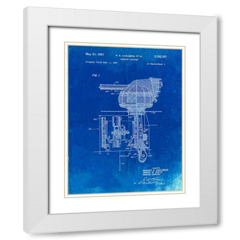 PP597-Faded Blueprint Missile Launcher Cold War Patent Poster White Modern Wood Framed Art Print with Double Matting by Borders, Cole
