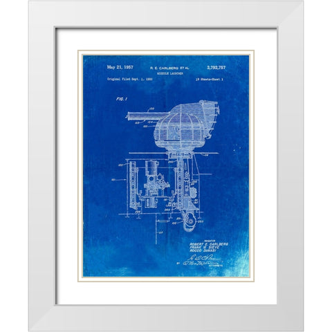 PP597-Faded Blueprint Missile Launcher Cold War Patent Poster White Modern Wood Framed Art Print with Double Matting by Borders, Cole