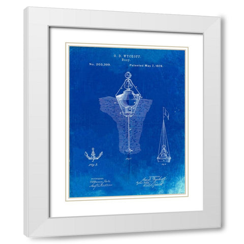 PP599-Faded Blueprint Water Buoy Patent Poster White Modern Wood Framed Art Print with Double Matting by Borders, Cole