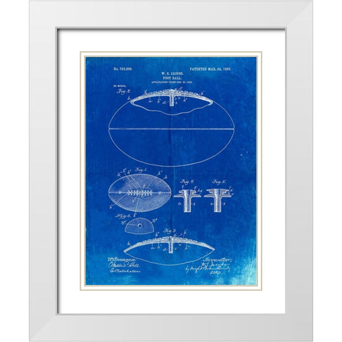 PP601-Faded Blueprint Football Game Ball 1902 Patent Poster White Modern Wood Framed Art Print with Double Matting by Borders, Cole