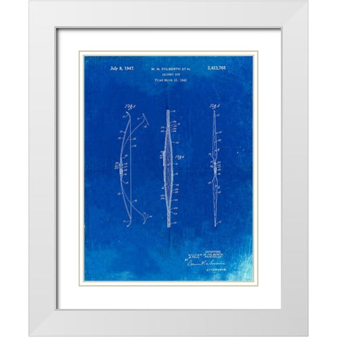 PP603-Faded Blueprint Bill Folberth Archery Bow Patent Poster White Modern Wood Framed Art Print with Double Matting by Borders, Cole