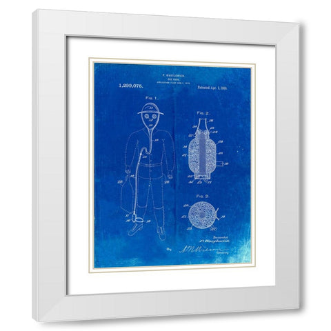 PP607-Faded Blueprint Gas Mask 1918 Patent Poster White Modern Wood Framed Art Print with Double Matting by Borders, Cole