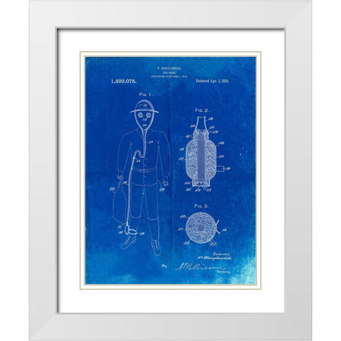 PP607-Faded Blueprint Gas Mask 1918 Patent Poster White Modern Wood Framed Art Print with Double Matting by Borders, Cole