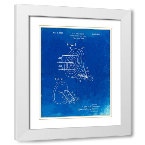 PP613-Faded Blueprint Archery Target and Stand Patent Poster White Modern Wood Framed Art Print with Double Matting by Borders, Cole