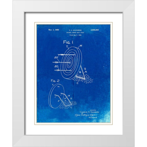 PP613-Faded Blueprint Archery Target and Stand Patent Poster White Modern Wood Framed Art Print with Double Matting by Borders, Cole