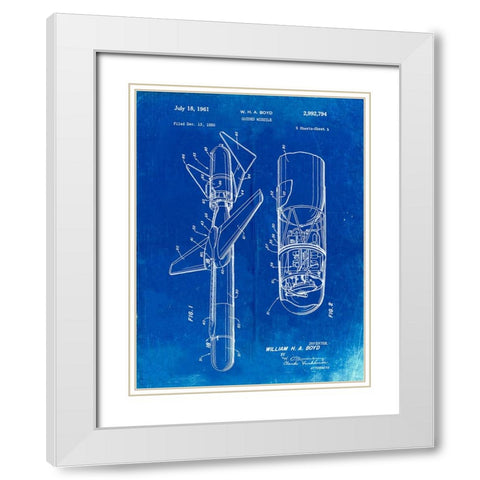 PP624-Faded Blueprint Cold War Era Guided Missile Patent Poster White Modern Wood Framed Art Print with Double Matting by Borders, Cole