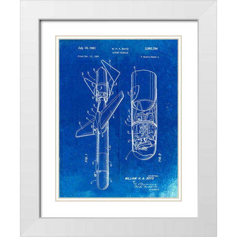 PP624-Faded Blueprint Cold War Era Guided Missile Patent Poster White Modern Wood Framed Art Print with Double Matting by Borders, Cole