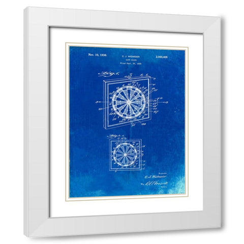 PP625-Faded Blueprint Dart Board 1936 Patent Poster White Modern Wood Framed Art Print with Double Matting by Borders, Cole