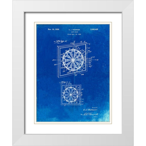 PP625-Faded Blueprint Dart Board 1936 Patent Poster White Modern Wood Framed Art Print with Double Matting by Borders, Cole