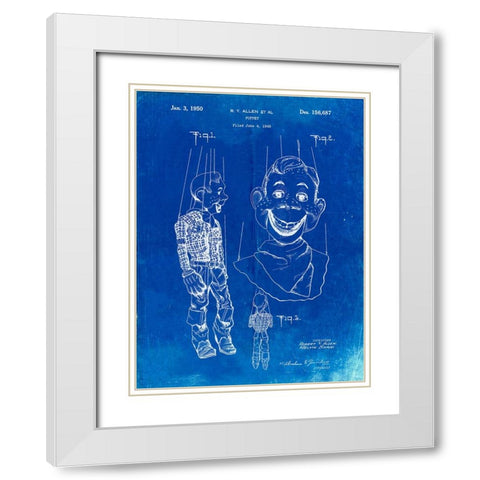 PP628-Faded Blueprint Howdy Doody Marionette Patent Poster White Modern Wood Framed Art Print with Double Matting by Borders, Cole