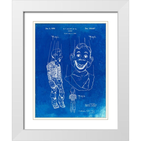 PP628-Faded Blueprint Howdy Doody Marionette Patent Poster White Modern Wood Framed Art Print with Double Matting by Borders, Cole