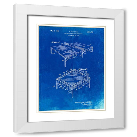 PP629-Faded Blueprint Ping Pong Table Patent Poster White Modern Wood Framed Art Print with Double Matting by Borders, Cole