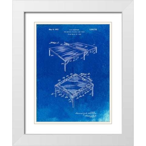 PP629-Faded Blueprint Ping Pong Table Patent Poster White Modern Wood Framed Art Print with Double Matting by Borders, Cole