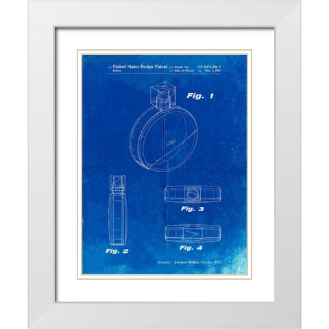 PP630-Faded Blueprint Perfume Jar Poster White Modern Wood Framed Art Print with Double Matting by Borders, Cole