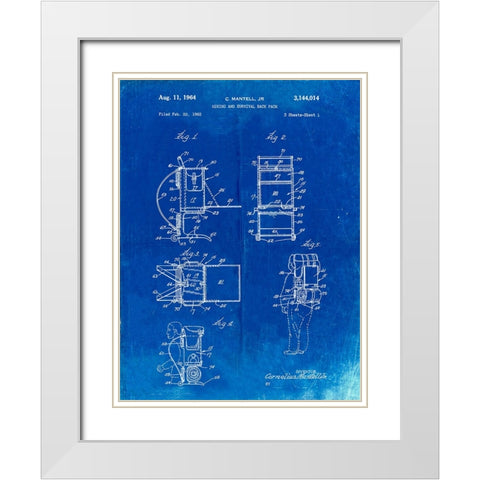 PP632-Faded Blueprint Framed Hiking Pack Patent Poster White Modern Wood Framed Art Print with Double Matting by Borders, Cole