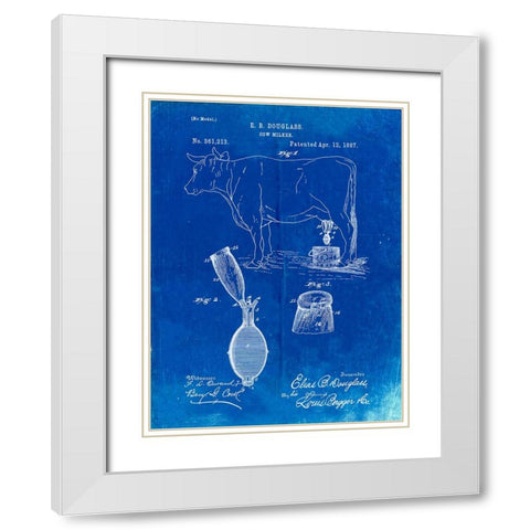 PP639-Faded Blueprint Cow Milker 1887 Patent Poster White Modern Wood Framed Art Print with Double Matting by Borders, Cole