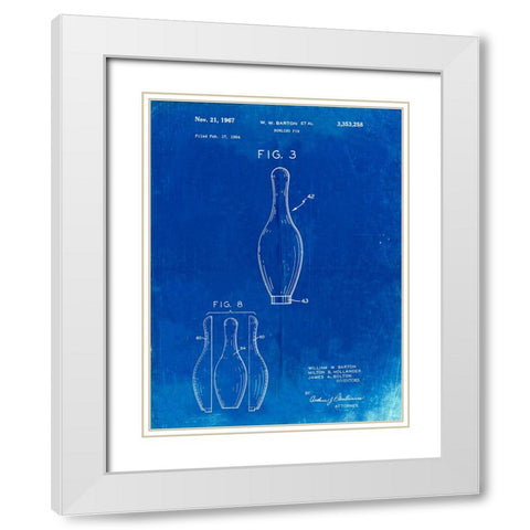 PP641-Faded Blueprint Bowling Pin 1967 Patent Poster White Modern Wood Framed Art Print with Double Matting by Borders, Cole