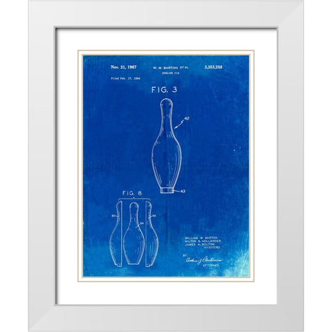 PP641-Faded Blueprint Bowling Pin 1967 Patent Poster White Modern Wood Framed Art Print with Double Matting by Borders, Cole