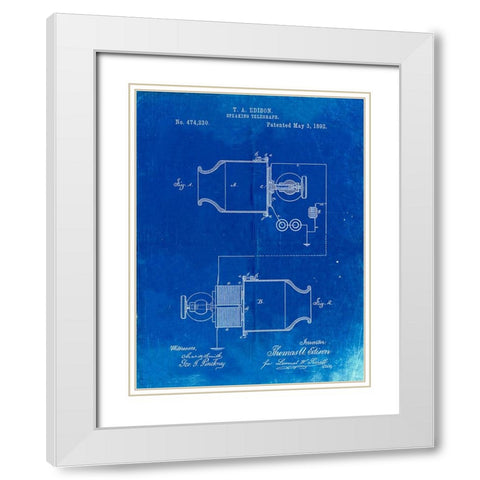 PP644-Faded Blueprint Edison Speaking Telegraph Patent Poster White Modern Wood Framed Art Print with Double Matting by Borders, Cole
