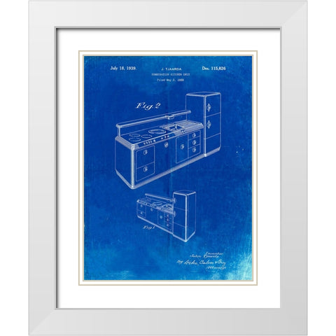 PP659-Faded Blueprint Kitchen Cabinets Poster White Modern Wood Framed Art Print with Double Matting by Borders, Cole